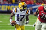 ATLANTA, GA - DECEMBER 3: Morris Claiborne #17 of the LSU Tigers returns an interception for a touchdown against the Georgia Bulldogs during the SEC Championship Game at the Georgia Dome on December 3, 2011 in Atlanta, Georgia.  (Photo by Scott Cunningham/Getty Images)