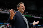 ATLANTA, GA - APRIL 28:  Stan Van Gundy of the Orlando Magic questions a call by the official during Game Six of the Eastern Conference Quarterfinals in the 2011 NBA Playoffs against the Atlanta Hawks at Philips Arena on April 28, 2011 in Atlanta, Georgia.  NOTE TO USER: User expressly acknowledges and agrees that, by downloading and or using this photograph, User is consenting to the terms and conditions of the Getty Images License Agreement.  (Photo by Kevin C. Cox/Getty Images)