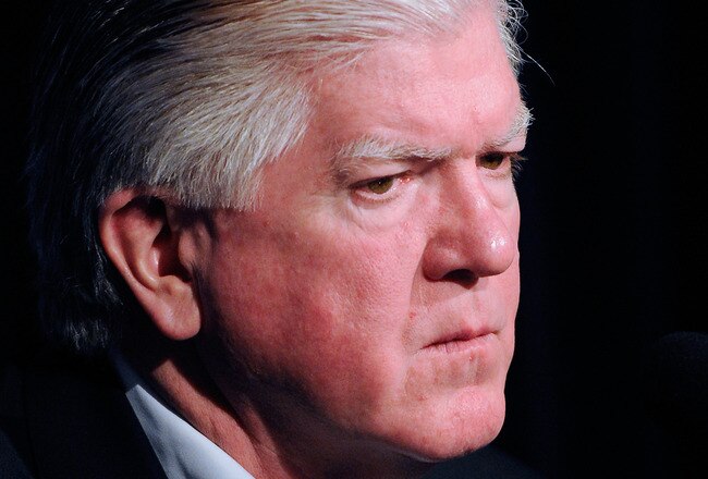 MONTREAL, CANADA - MARCH 3:  Toronto Maple Leafs General Manager Brian Burke speaks to the media during a press conference to introduce new head coach Randy Carlyle at the Bell Centre on March 3, 2012 in Montreal, Quebec, Canada.  (Photo by Richard Wolowicz/Getty Images)