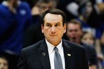 ATLANTA, GA - MARCH 10:  head coach Mike Krzyzewski of the Duke Blue Devils reacts in the first half against the Florida State Seminoles during the semifinals of the 2012 ACC Men's Basketball Conferene Tournament at Philips Arena on March 10, 2012 in Atlanta, Georgia.  (Photo by Streeter Lecka/Getty Images)