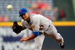 ATLANTA, GA - APRIL 17:  Johan Santana #57 of the New York Mets pitches to the Atlanta Braves at Turner Field on April 17, 2012 in Atlanta, Georgia.  (Photo by Kevin C. Cox/Getty Images)