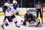 ST. LOUIS, MO - NOVEMBER 22: Jonathan Bernier #45 of the Los Angeles Kings makes a save against David Backes #42 of the St. Louis Blues at the Scottrade Center on November 22, 2011 in St. Louis, Missouri.  (Photo by Dilip Vishwanat/Getty Images)