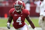 TUSCALOOSA, AL - NOVEMBER 19:  Defensive back Mark Barron #4 of the Alabama Crimson Tide runs some practice drills before the game against the Georgia Southern Eagles at Bryant-Denny Stadium on November 19, 2011 in Tuscaloosa, Alabama.  (Photo by Mike Zarrilli/Getty Images)