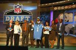 NEW YORK - APRIL 28:  Wide receiver Calvin Johnson of Georgia Tech poses for a photo with his family after being drafted by the Detroit Lions during the 2007 NFL Draft on April 28, 2007 at Radio City Music Hall in New York, New York. (Photo by Chris McGrath/Getty Images)