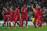 MADRID, SPAIN - APRIL 25:  Bayern Munich celebrate after Real Madrid miss a penalty during the UEFA Champions League second leg semi-final match between Real Madrid and Bayern Munich at the Santiago Bernabeu Stadium on April 25, 2012 in Madrid, Spain.  (Photo by Shaun Botterill/Getty Images)
