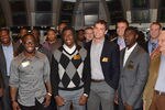 NEW YORK, NY - APRIL 25:  (Front L-R) NFL Draft prospects Trent Richardson, Robert Griffin III, Andrew Luck and Justin Blackmon visit the NYSE Trading Floor at New York Stock Exchange on April 25, 2012 in New York City.  (Photo by Slaven Vlasic/Getty Images)