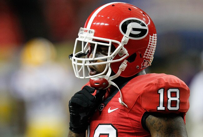 ATLANTA, GA - DECEMBER 03:  Bacarri Rambo #18 of the Georgia Bulldogs against the LSU Tigers during the 2011 SEC Championship Game at Georgia Dome on December 3, 2011 in Atlanta, Georgia.  (Photo by Kevin C. Cox/Getty Images)