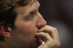 CHICAGO, IL - APRIL 21: Dirk Nowitzki #41 of the Dallas Mavericks watches from the bench as his teammates take on the Chicago Bulls at the United Center on April 21, 2012 in Chicago, Illinois. The Bulls defeated the Mavericks 93-83. NOTE TO USER: User expressly acknowledges and agress that, by downloading and/or using this photograph, User is consenting to the terms and conditions of the Getty Images License Agreement.  (Photo by Jonathan Daniel/Getty Images)