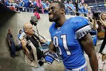 DETROIT, MI - OCTOBER 10:   Calvin Johnson #81 of the Detroit Lions leaves the field after defeating the Chicago Bears 24-13 at Ford Field on October 10, 2011 in Detroit, Michigan.  (Photo by Gregory Shamus/Getty Images)