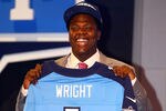 NEW YORK, NY - APRIL 26:  Kendall Wright from Baylor holds up a jersey as he stands on stage after he was selected #20 overall by the Tennesse Titians in the first round of the 2012 NFL Draft at Radio City Music Hall on April 26, 2012 in New York City.  (Photo by Al Bello/Getty Images)