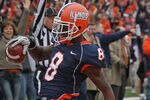 CHAMPAIGN, IL - NOVEMBER 19:  A.J. Jenkins #8 of the Illinois Fighting Illini moves across the end zone against the Wisconsin Badgers at Memorial Stadium on November 19, 2011 in Champaign, Illinois. Wisconsin defeated Illinois 28-17.  (Photo by Jonathan Daniel/Getty Images)