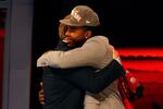 NEW YORK, NY - APRIL 26:  Mark Barron of Alabama greets NFL Commissioner Roger Goodell after he was selected #7 overall by the Tampa Bay Buccaneers in the first round of during the 2012 NFL Draft at Radio City Music Hall on April 26, 2012 in New York City.  (Photo by Al Bello/Getty Images)