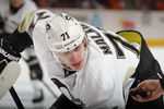 PHILADELPHIA, PA - APRIL 15: Evgeni Malkin #71 of the Pittsburgh Penguins skates against the Philadelphia Flyers in Game Three of the Eastern Conference Quarterfinals during the 2012 NHL Stanley Cup Playoffs at Wells Fargo Center on April 15, 2012 in Philadelphia, Pennsylvania. The Flyers defeated the Penguins 8-4.  (Photo by Bruce Bennett/Getty Images)