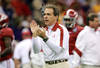 NEW ORLEANS, LA - JANUARY 09:  Head coach Nick Saban of the Alabama Crimson Tide takes the field before playing against the Louisiana State University Tigers in the 2012 Allstate BCS National Championship Game at Mercedes-Benz Superdome on January 9, 2012 in New Orleans, Louisiana.  (Photo by Ronald Martinez/Getty Images)