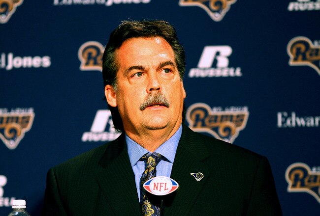 EARTH CITY, MO - JANUARY 17: New head coach Jeff Fisher of the St. Louis Rams addresses the media during a press conference at the Russell Training Center on January 17, 2012 in Earth City, Missouri.  (Photo by Dilip Vishwanat/Getty Images)