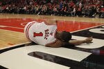 CHICAGO, IL - APRIL 28: Derrick Rose #1 of the Chicago Bulls lays on the floor aftrer suffering an injury against the Philadelphia 76ers in Game One of the Eastern Conference Quarterfinals during the 2012 NBA Playoffs at the United Center on April 28, 2012 in Chicago, Illinois. The Bulls defeated the 76ers 103-91. NOTE TO USER: User expressly acknowledges and agrees that, by downloading and or using this photograph, User is consenting to the terms and conditions of the Getty Images License Agreement. (Photo by Jonathan Daniel/Getty Images)