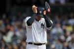 NEW YORK, NY - APRIL 28:  Freddy Garcia #36 of the New York Yankees reacts to the game action in the top of the second inning against the Detroit Tigers at Yankee Stadium on April 28, 2012 in the Bronx borough of New York City. (Photo by Christopher Pasatieri/Getty Images)