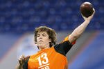INDIANAPOLIS, IN - FEBRUARY 26: Quarterback Kellen Moore of Boise State throws a pass during the 2012 NFL Combine at Lucas Oil Stadium on February 26, 2012 in Indianapolis, Indiana. (Photo by Joe Robbins/Getty Images)