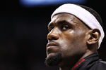 MIAMI, FL - APRIL 28:  Forward LeBron James #6 of the Miami Heat is introduced against the New York Knicks in Game One of the Eastern Conference Quarterfinals in the 2012 NBA Playoffs  on April 28, 2012 at the American Airines Arena in Miami, Florida. The Heat defeated the Knicks 100-67. NOTE TO USER: User expressly acknowledges and agrees that, by downloading and or using this photograph, User is consenting to the terms and conditions of the Getty Images License Agreement.  (Photo by Marc Serota/Getty Images)