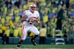 PASADENA, CA - JANUARY 02:  Quarterback Russell Wilson #16 of the Wisconsin Badgers throws the ball against the Oregon Ducks at the 98th Rose Bowl Game on January 2, 2012 in Pasadena, California.  (Photo by Kevork Djansezian/Getty Images)