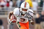 TALLAHASSEE, FL - NOVEMBER 12:  Travis Benjamin #3 of the Miami Hurricanes rushes during a game  against the Florida State Seminoles at Doak Campbell Stadium on November 12, 2011 in Tallahassee, Florida.  (Photo by Mike Ehrmann/Getty Images)