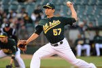 OAKLAND, CA - APRIL 24:  Tommy Milone #57 of the Oakland Athletics pitches against the Chicago White Sox in the first inning at O.co Coliseum on April 24, 2012 in Oakland, California.  (Photo by Thearon W. Henderson/Getty Images)