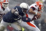 STATE COLLEGE, PA - OCTOBER 29:  Devon Still #71 of the Penn State Nittany Lions sacks Nathan Scheelhaase #2 of the Illinois Fighting Illini during the game on October 29, 2011 at Beaver Stadium in State College, Pennsylvania.  (Photo by Justin K. Aller/Getty Images)
