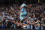 MANCHESTER, ENGLAND - APRIL 30: Vincent Kompany of Manchester City celebrates scoring to make it 1-0 during the Barclays Premier League match between Manchester City and Manchester United at Etihad Stadium on April 30, 2012 in Manchester, England.  (Photo by Michael Regan/Getty Images)