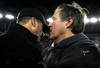 FOXBORO, MA - JANUARY 22:  Head coach Bill Belichick (R) of the New England Patriots talks with head coach John Harbaugh (L) of the Baltimore Ravens after the AFC Championship Game at Gillette Stadium on January 22, 2012 in Foxboro, Massachusetts. The New England Patriots defeated the Baltimore Ravens 20-23.  (Photo by Jim Rogash/Getty Images)