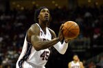 NEWARK, NJ - MARCH 19:  Gerald Wallace #45 of the New Jersey Nets attempts a free throw against the Cleveland Cavaliers at Prudential Center on March 19, 2012 in Newark, New Jersey.  NOTE TO USER: User expressly acknowledges and agrees that, by downloading and or using this photograph, User is consenting to the terms and conditions of the Getty Images License Agreement.  (Photo by Chris Chambers/Getty Images)