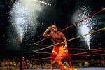 MELBOURNE, AUSTRALIA - NOVEMBER 21:  Hulk Hogan works the crowd during Hulk Hogan's Hulkamania Tour at Rod Laver Arena on November 21, 2009 in Melbourne, Australia.  (Photo by Mark Dadswell/Getty Images)