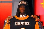 NEW YORK, NY - APRIL 26:  Dre Kirkpatrick of Alabama holds up a jersey as he stands on stage after he was selected #17 overall by the Cincinnati Bengals in the first round of during the 2012 NFL Draft at Radio City Music Hall on April 26, 2012 in New York City.  (Photo by Al Bello/Getty Images)