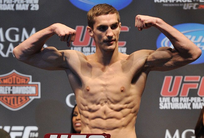 LAS VEGAS - MAY 28: UFC fighter John Hathaway weighs in for his fight against UFC fighter Diego Sanchez at UFC 114: Rampage versus Rashad at the Mandalay Bay Hotel on May 28, 2010 in Las Vegas, Nevada. (Photo by Jon Kopaloff/Getty Images)