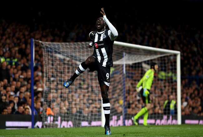 LONDON, ENGLAND - MAY 02:  Papiss Cisse of Newcastle celebrates after scoring the opening goal during the Barclays Premier League match between Chelsea and Newcastle United at Stamford Bridge on May 2, 2012 in London, England.  (Photo by Julian Finney/Getty Images)