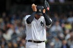 NEW YORK, NY - APRIL 28:  Freddy Garcia #36 of the New York Yankees reacts to the game action in the top of the second inning against the Detroit Tigers at Yankee Stadium on April 28, 2012 in the Bronx borough of New York City. (Photo by Christopher Pasatieri/Getty Images)