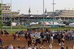 LOUISVILLE, KY - MAY 03: Derby horses wait for the track to open to train in preparation for the 138th Kentucky Derby at Churchill Downs on May 3, 2012 in Louisville, Kentucky.  (Photo by Rob Carr/Getty Images)