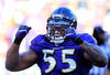 BALTIMORE, MD - JANUARY 15:  Terrell Suggs #55 of the Baltimore Ravens reacts during the third quarter of the AFC Divisional playoff game against the Houston Texans at M&T Bank Stadium on January 15, 2012 in Baltimore, Maryland.  (Photo by Chris Trotman/Getty Images)