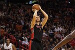 MIAMI, FL - JANUARY 22: Andrea Bargnani #7 of the Toronto Raptors shoots a jump shot during a game against the Miami Heat at American Airlines Arena on January 22, 2011 in Miami, Florida. NOTE TO USER: User expressly acknowledges and agrees that, by downloading and/or using this Photograph, User is consenting to the terms and conditions of the Getty Images License Agreement.  (Photo by Mike Ehrmann/Getty Images)