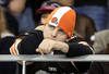 GLENDALE, AZ - DECEMBER 18:  A fan of the Cleveland Browns reacts during the NFL game against the Arizona Cardinals at the University of Phoenix Stadium on December 18, 2011 in Glendale, Arizona. The Cardinals defeated the Browns 20-17 in overtime.  (Photo by Christian Petersen/Getty Images)