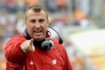 TAMPA, FL -  JANUARY 1: Coach Bret Bielema of the Wisconsin Badgers protests a call against the Tennessee Volunteers at Raymond James Stadium on January 1, 2008 in Tampa, Florida.   (Photo by Al Messerschmidt/Getty Images)