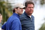 PALM BEACH GARDENS, FL - MARCH 03:  Hall-of-Fame NFL quarterback Dan Marino of the Miami Dolphins talks with Super Bowl winning quarterback Drew Brees #9 of the New Orleans Saints before teeing off on the first hole during the Honda Classic Kenny G Gold Pro-Am at PGA National Resort And Spa on March 3, 2010 in Palm Beach Gardens, Florida.  (Photo by Doug Benc/Getty Images)
