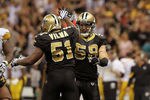 NEW ORLEANS, LA - OCTOBER 31: Scott Shanle #58 and Jonathan Vilma #51 of the New Orleans Saints celebrate a play during the game against the Pittsburgh Steelers at the Louisiana Superdome on October 31, 2010 in New Orleans, Louisiana. (Photo by Matthew Sharpe/Getty Images)