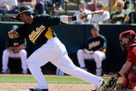 PHOENIX, AZ - MARCH 10:  Manny Ramirez #1 of the Oakland Athletics plays against the Cincinnati Reds during a spring training game at the Phoenix Municipal Stadium on March 10, 2012 in Phoenix, Arizona.  (Photo by Kevork Djansezian/Getty Images)
