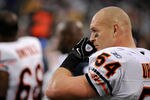 MINNEAPOLIS, MN - JANUARY 1: Brian Urlacher #54 of the Chicago Bears looks on during the game against the Minnesota Vikings on January 1, 2012 at Mall of America Field at the Hubert H. Humphrey Metrodome in Minneapolis, Minnesota. (Photo by Hannah Foslien/Getty Images)