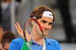 MADRID, SPAIN - MAY 09:  Roger Federer of Switzerland celebrates victory after his 3rd round win over Milos Raonic of Canada in the Mutua Madrilena Madrid Open at the Caja Magica on May 9, 2012 in Madrid, Spain.  (Photo by Mike Hewitt/Getty Images)