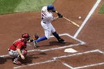 NEW YORK, NY - MAY 06: David Wright #5 of the New York Mets connects on a first inning single against the Arizona Diamondbacks at Citi Field on May 6, 2012 in the Flushing neighborhood of the Queens borough of New York City. (Photo by Jim McIsaac/Getty Images)
