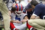 GLENDALE, AZ - OCTOBER 05: Starting Quarterback Trent Edwards #5 of the Buffalo Bills suffers a concussion after getting hit by Strong Safety Adrian Wilson #24 of the Arizona Cardinals during the first half of their NFL Game on October 5, 2008 at Stadium in Glendale, Arizona. (Photo by Donald Miralle/Getty Images)