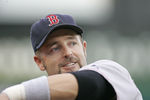 Kevin Millar of the Boston Red Sox warms up prior to a game against the Kansas City Royals at Kauffman Stadium in Kansas City, Mo. on August 25, 2005.  The Royals won 7-4. (Photo by G. N. Lowrance/Getty Images)