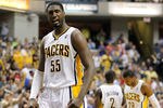 INDIANAPOLIS, IN - MAY 08: Roy Hibbert #55 of the Indiana Pacers reacts to a late fourth quarter basket by Leandro Barbosa #28 while playing the Orlando Magic in Game Five of the Eastern Conference Quarterfinals during the 2012 NBA Playoffs on May 8, 2012 at Bankers Life Fieldhouse in Indianapolis, Indiana.  NOTE TO USER: User expressly acknowledges and agrees that, by downloading and or using this photograph, User is consenting to the terms and conditions of the Getty Images License Agreement. (Photo by Gregory Shamus/Getty Images)