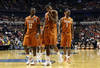 NASHVILLE, TN - MARCH 16:  Myck Kabongo #12, Jonathan Holmes #10 and Sheldon McClellan #1 of the Texas Longhorns walk on the court against the Cincinnati Bearcats during the second round of the 2012 NCAA Men's Basketball Tournament at Bridgestone Arena on March 16, 2012 in Nashville, Tennessee.  (Photo by Jamie Squire/Getty Images)